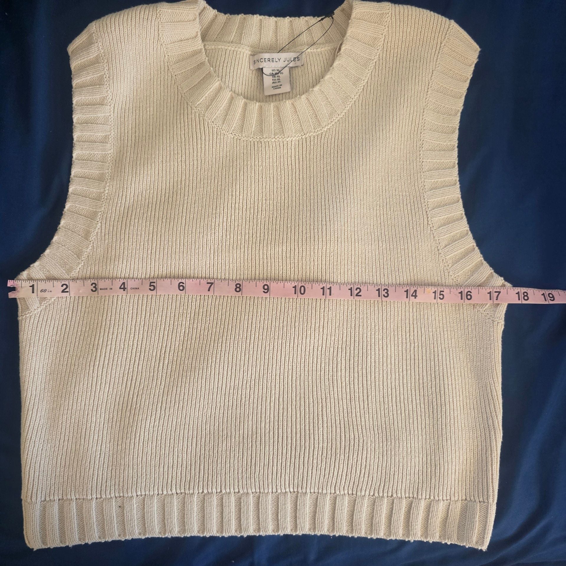 Sincerely Jules Cream Ribbed Knit Sweater Vest Crop Top - Size XL 8
