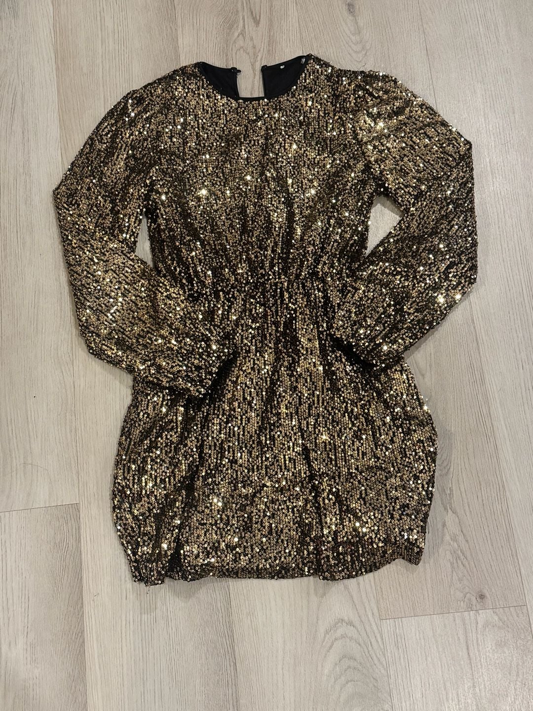 Kids Girl Sequin Dress Size 11-12 Gold Long Sleeve Mini 2