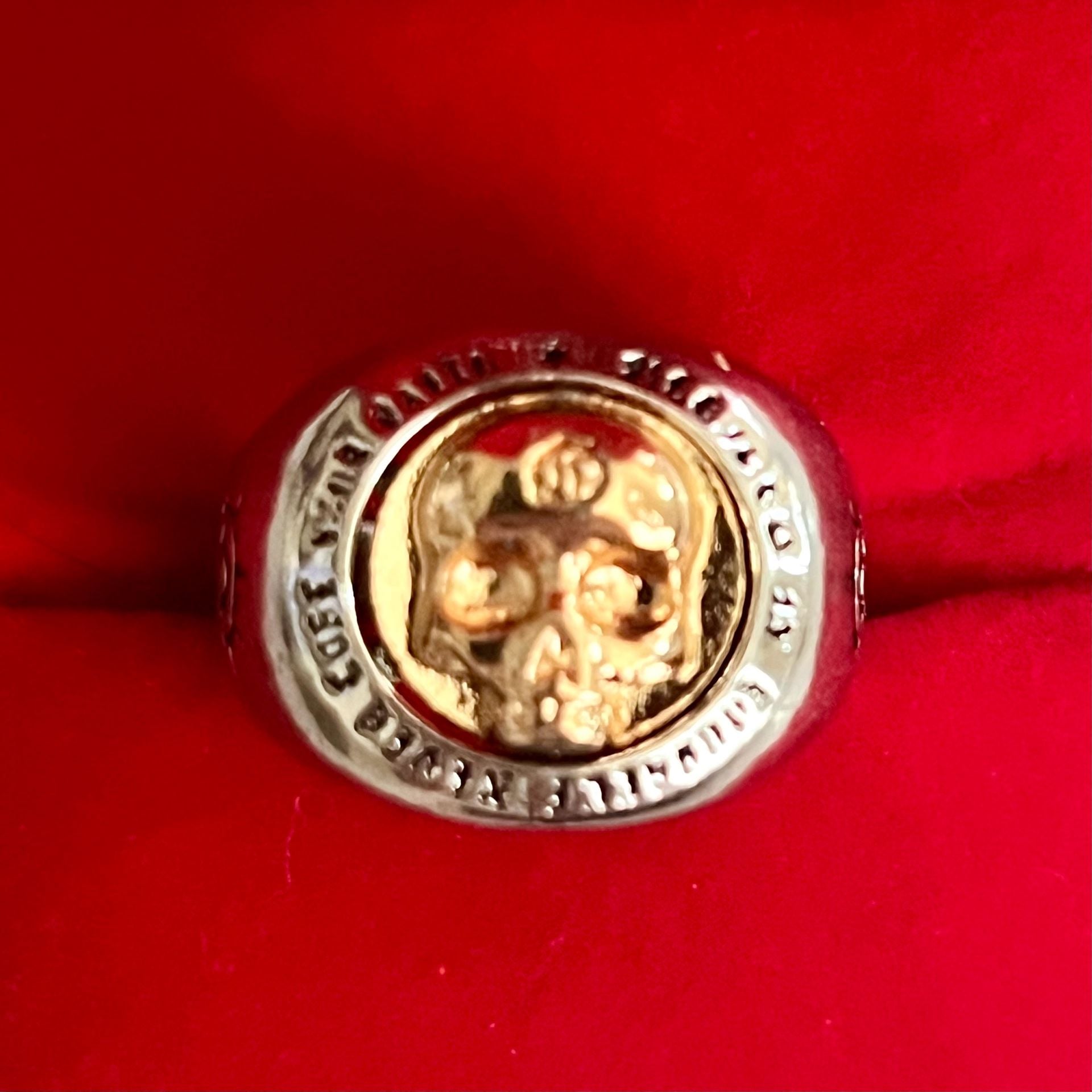 Gothic Bicolor Gold Skull Signet Ring Size 9 2