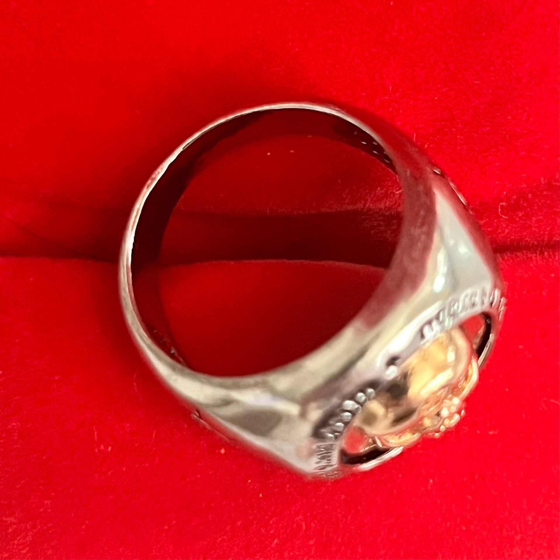 Gothic Bicolor Gold Skull Signet Ring Size 9 5