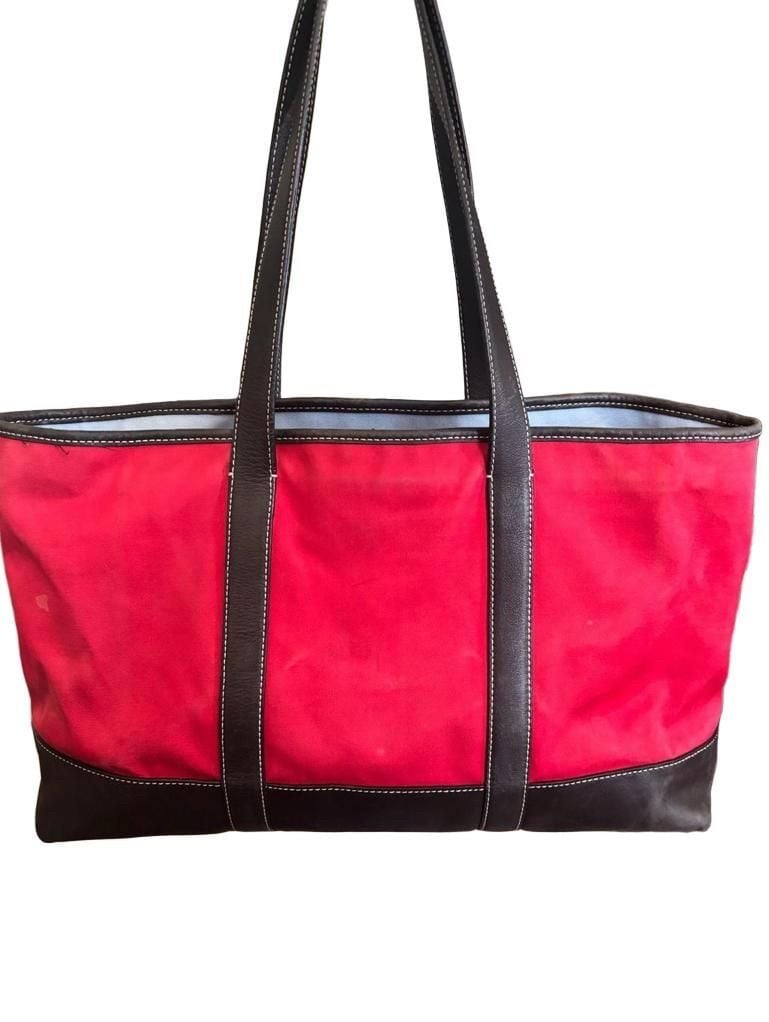 Coach 6184 Red Canvas Leather Trim Tote Bag 3
