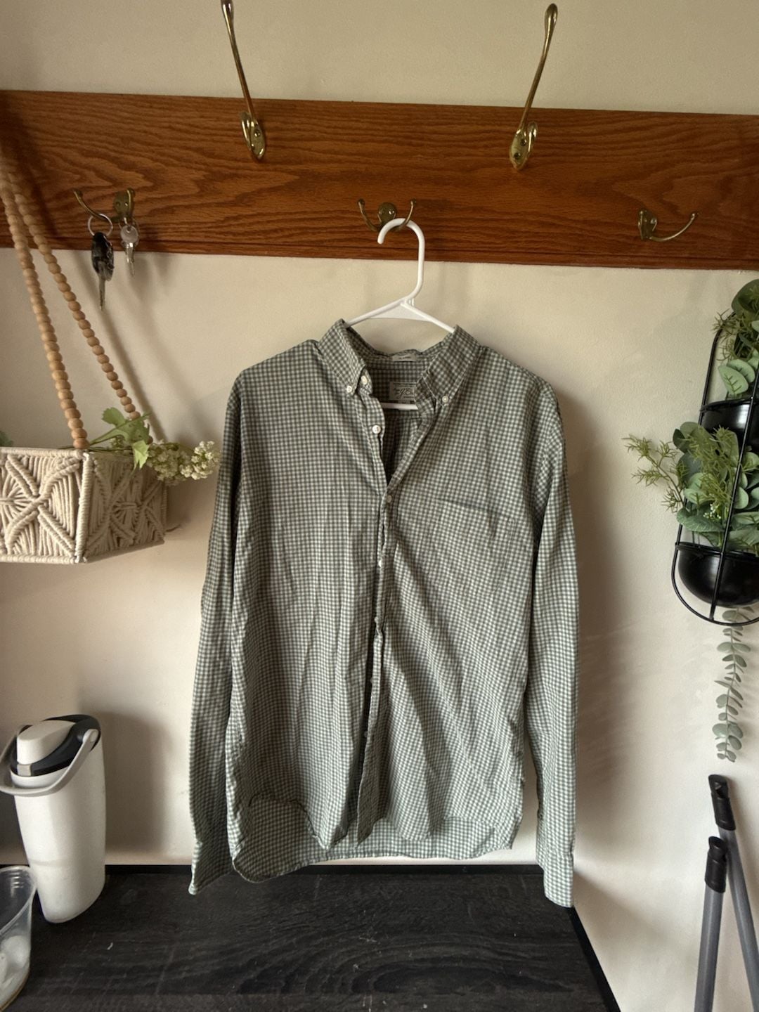 Vintage π J. Crew Fall Style Gingham Shirt Size M Green Stretch 2
