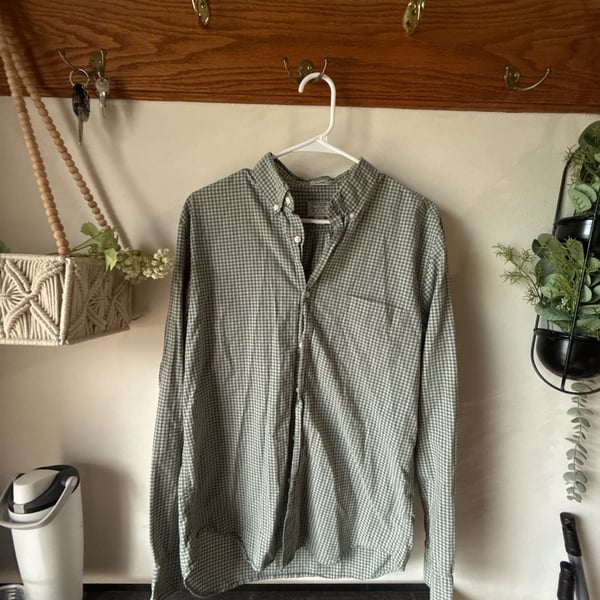 Vintage π J. Crew Fall Style Gingham Shirt Size M Green Stretch