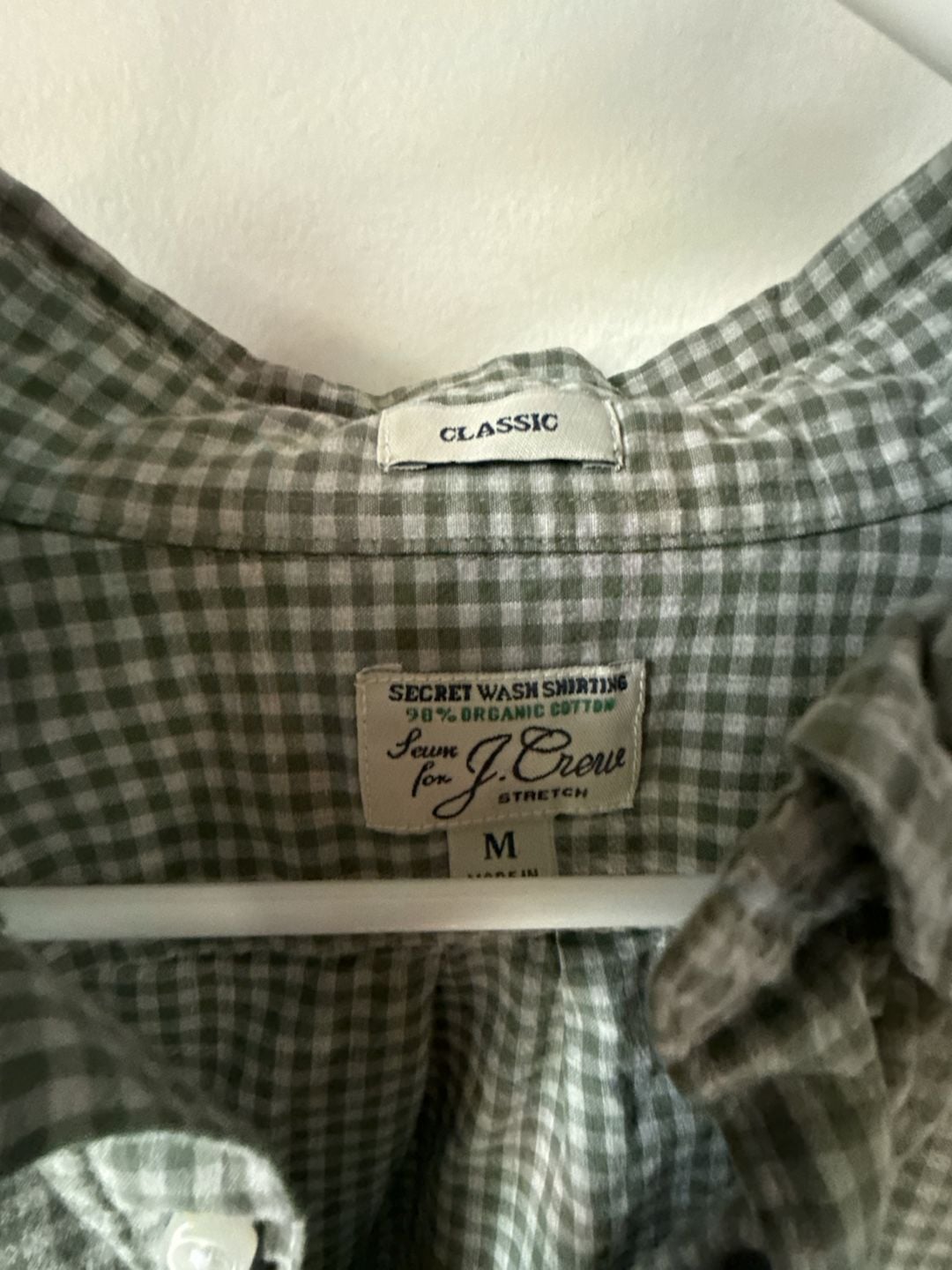 Vintage π J. Crew Fall Style Gingham Shirt Size M Green Stretch 3