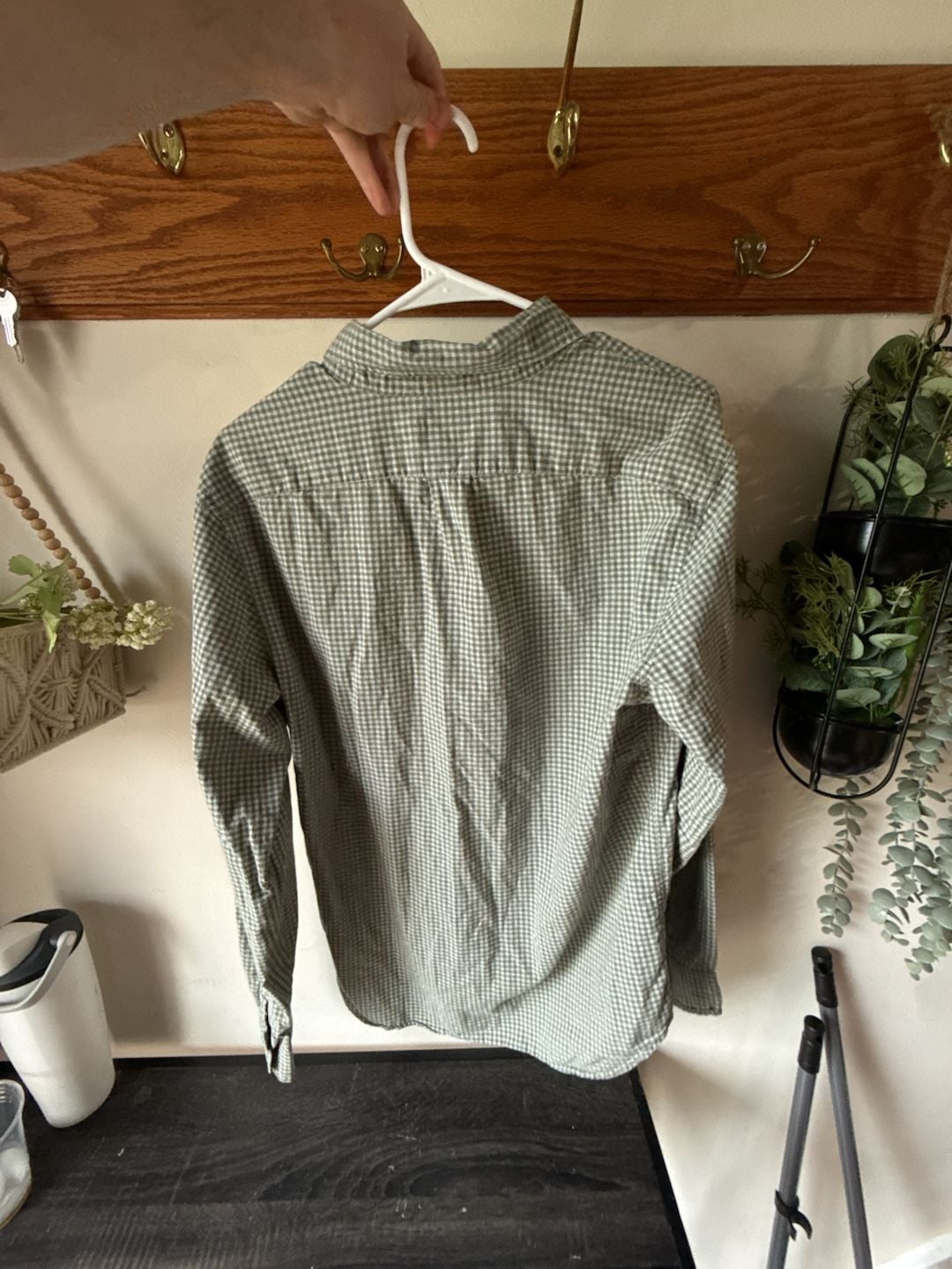 Vintage π J. Crew Fall Style Gingham Shirt Size M Green Stretch 6