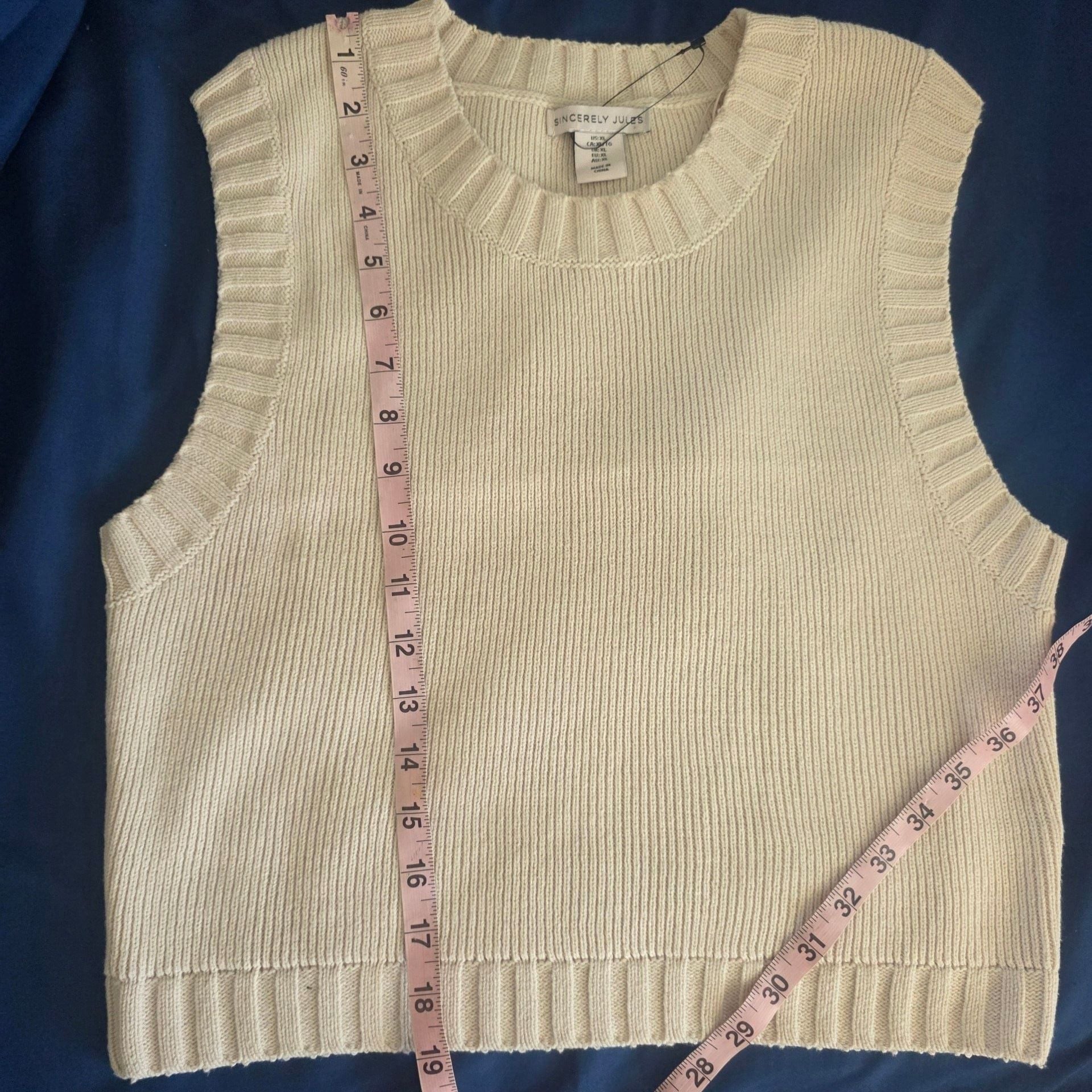 Sincerely Jules Cream Ribbed Knit Sweater Vest Crop Top - Size XL 9