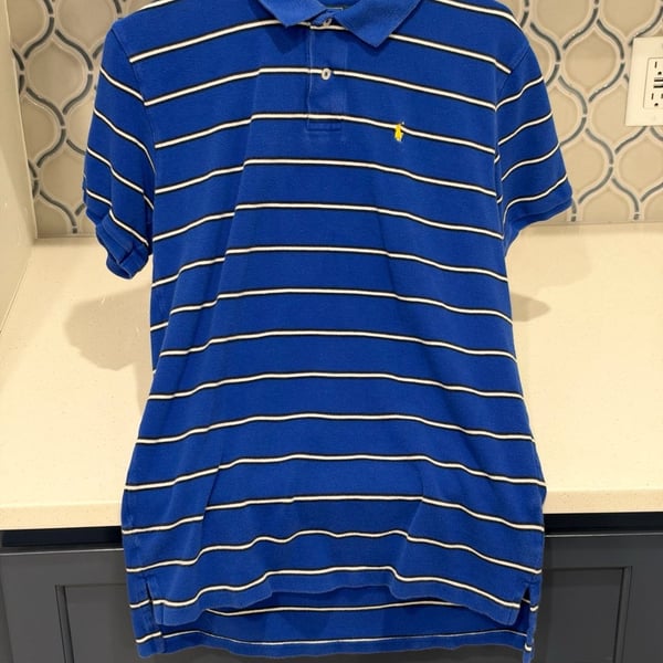 Polo Ralph Lauren Striped Polo Shirt Boys XL(20) Blue White Black Short Sleeve