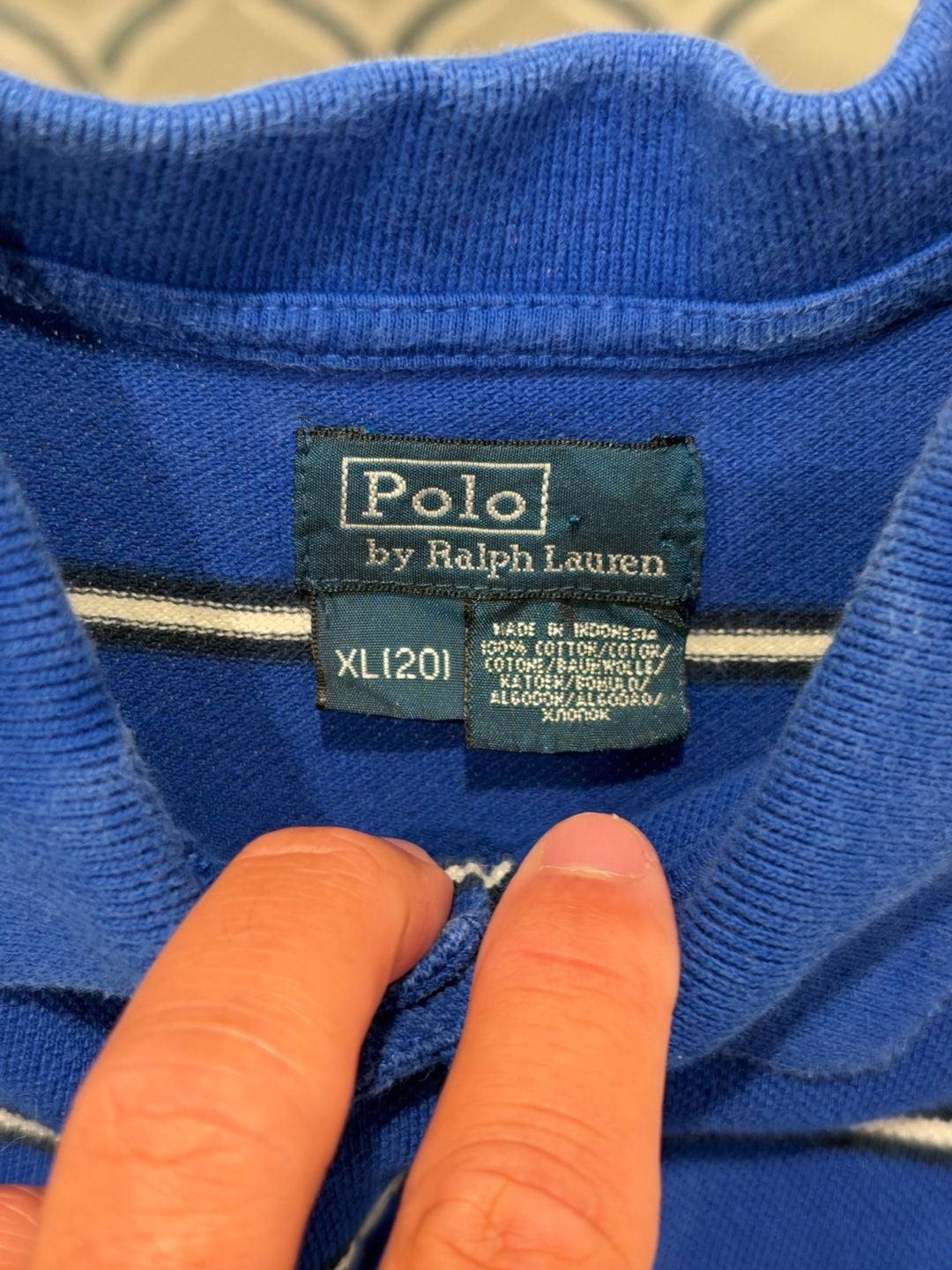 Polo Ralph Lauren Striped Polo Shirt Boys XL(20) Blue White Black Short Sleeve 4