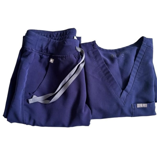 FIGS Scrub Set Navy Blue V-Neck Top And Jogger Pants
