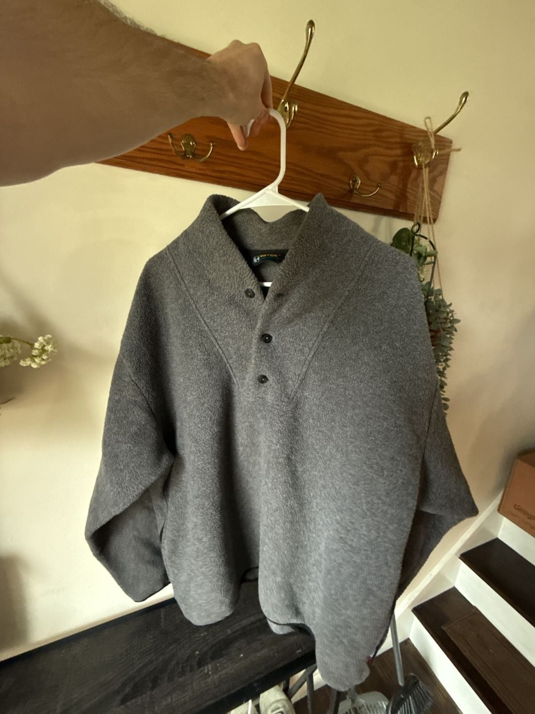 GorpCore Eddie Bauer Ebtek Fleece Pullover Size L Gray Henley 6