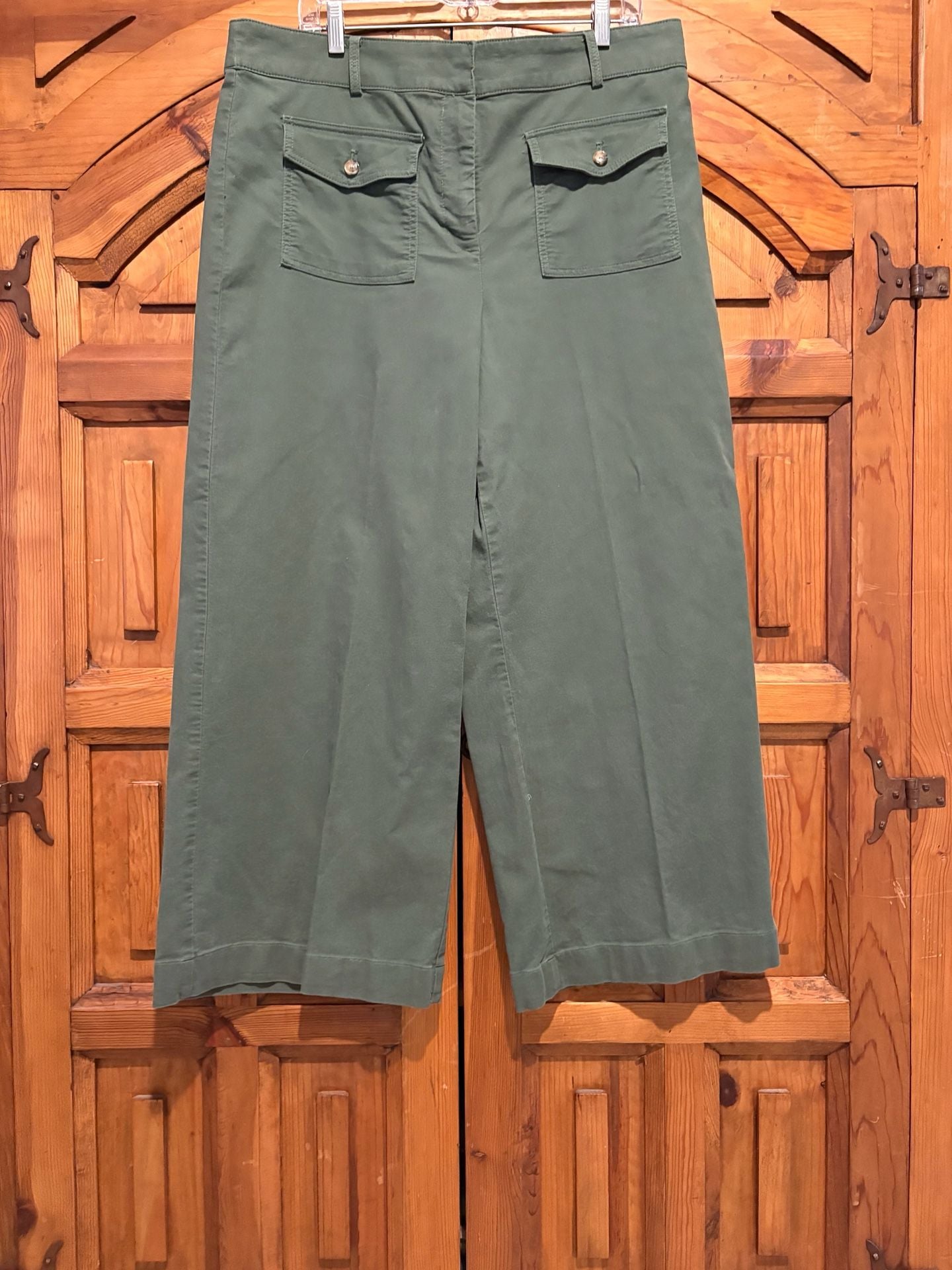 Loft Wide Leg Crop Pants Size 14 Olive Green Pocket Twill 2