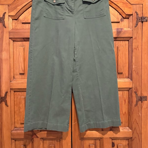 Loft Wide Leg Crop Pants Size 14 Olive Green Pocket Twill