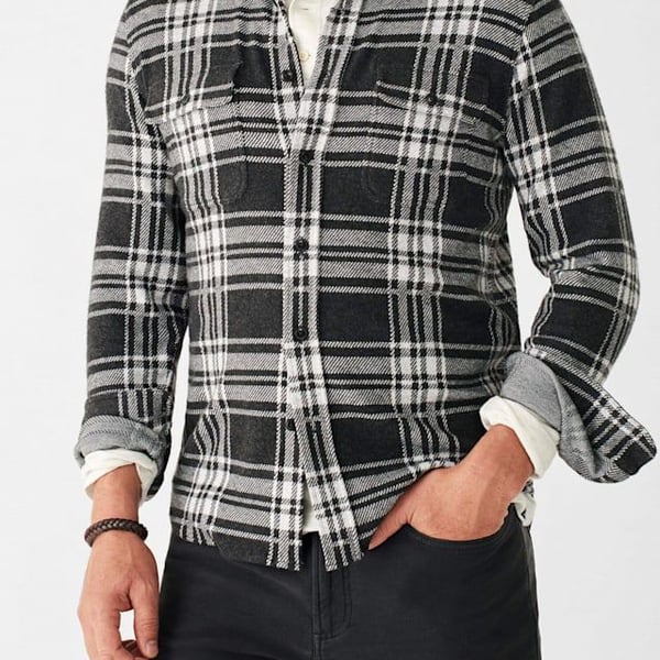 Faherty Men’s Legend Sweater Shirt Size L Charcoal Bone Plaid Flannel