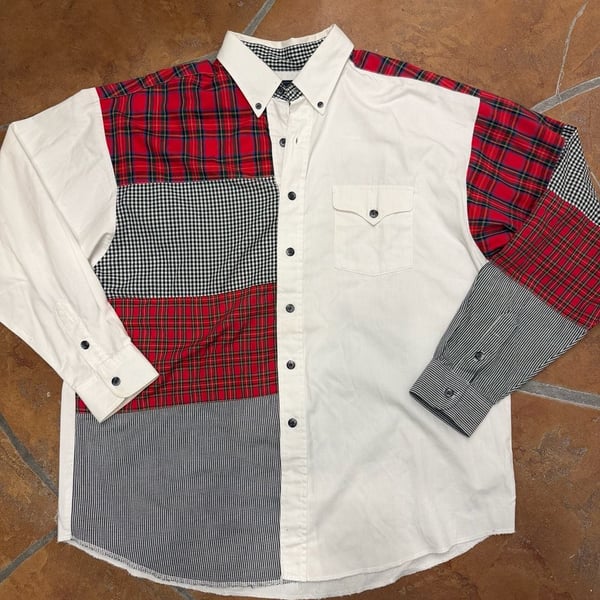Panhandle Slim Patchwork Plaid Western Shirt Size XL 17.5 Multi