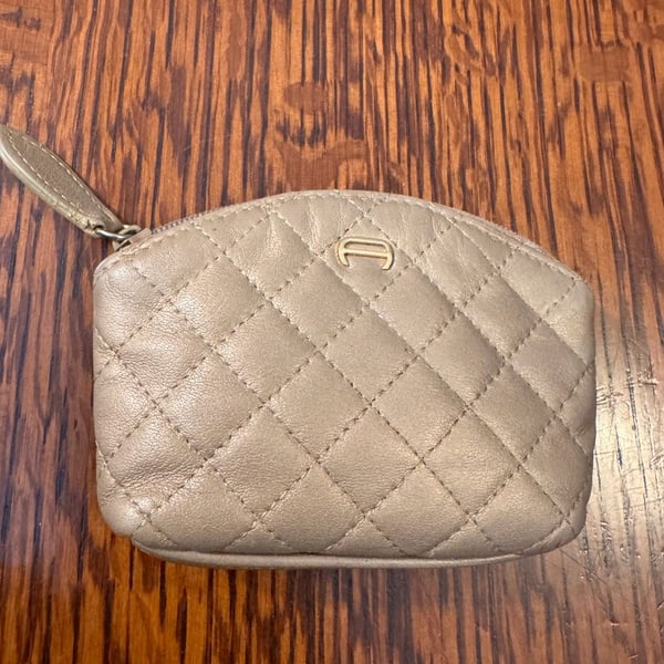 Etienne Aigner Quilted Leather Coin Pouch Bronze Metallic