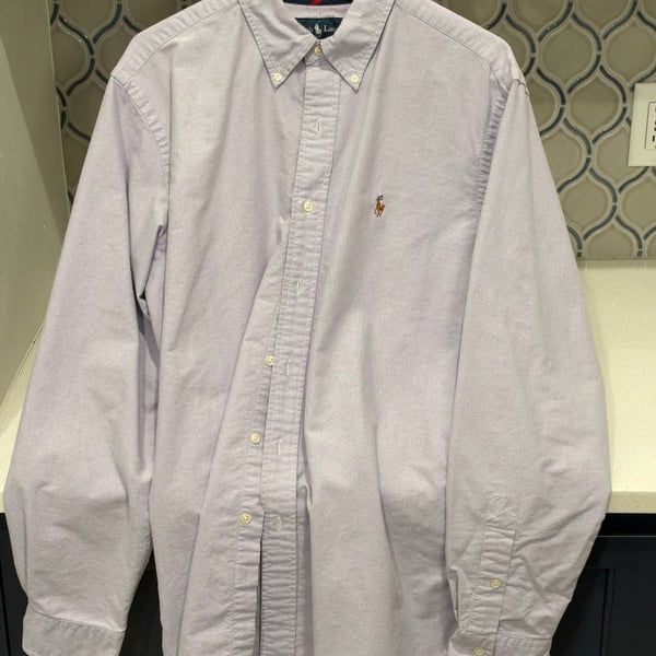 Ralph Lauren Button Down Oxford Shirt Size L Purple Classic Fit Long Sleeve
