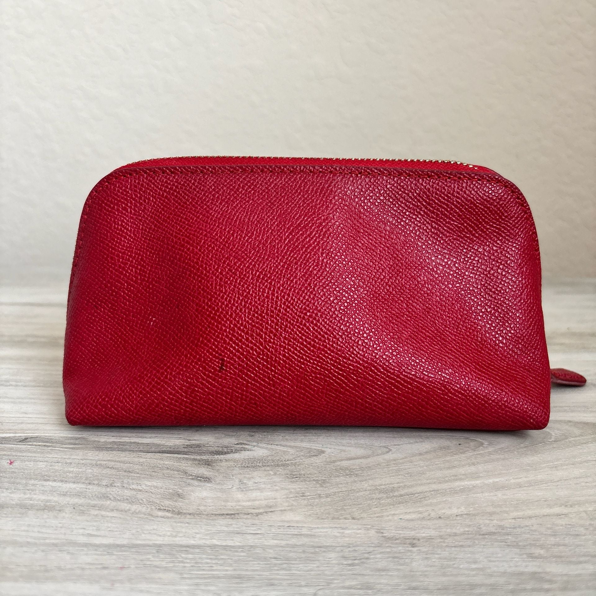 Coach Red Dome Crossgrain Leather Cosmetic Case Makeup Bag Zip Pouch 4