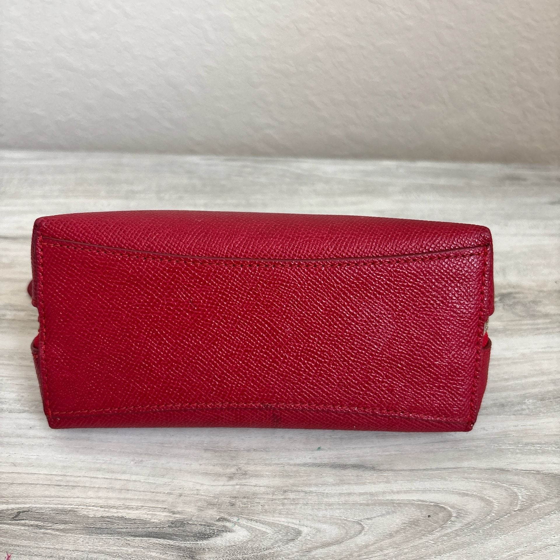 Coach Red Dome Crossgrain Leather Cosmetic Case Makeup Bag Zip Pouch 7
