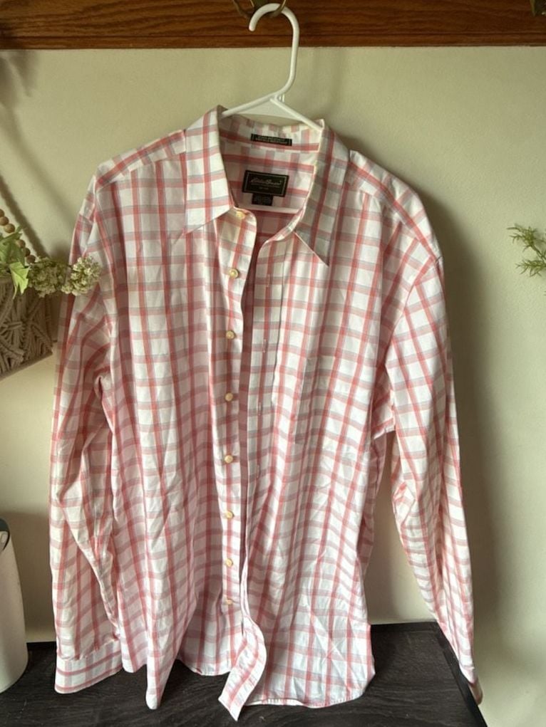 Eddie Bauer Plaid Button Down Shirt Tall XL Pink 2