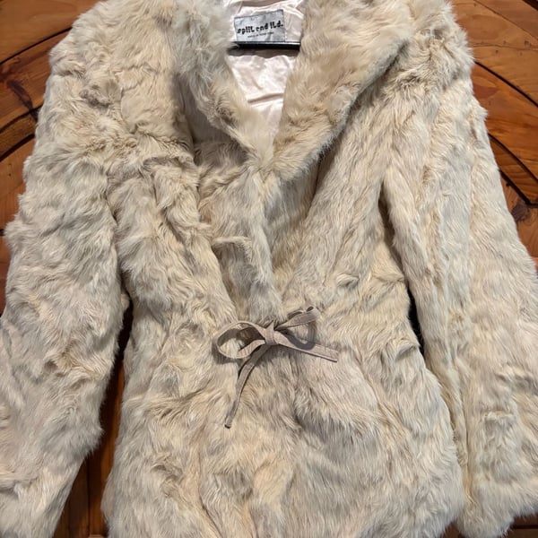 Split End Ltd. Rabbit Fur Jacket Size M Beige Real Fur Coat