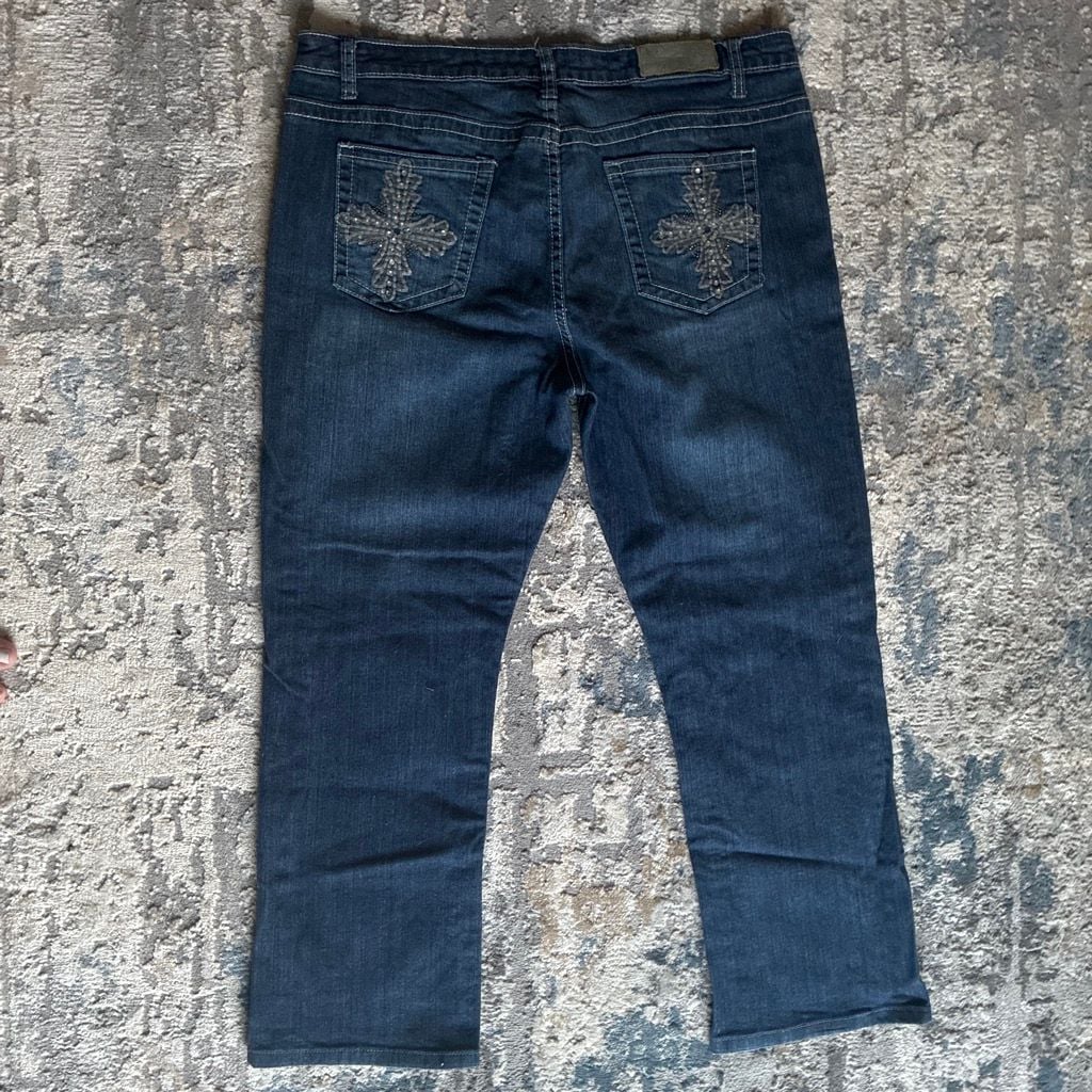 Ms. Firefly Jeans Size 16 Dark Wash Rhinestone Cross Pockets 2