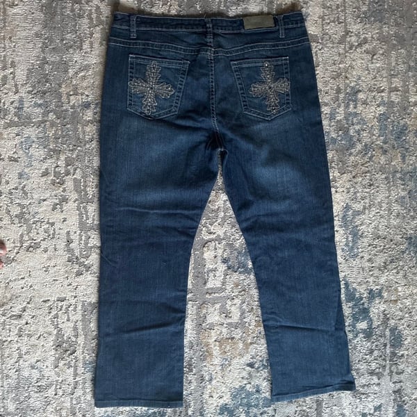 Ms. Firefly Jeans Size 16 Dark Wash Rhinestone Cross Pockets