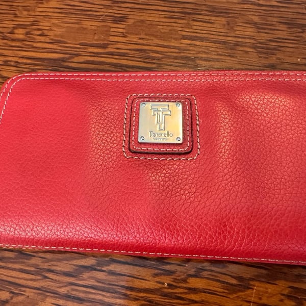 Tignanello Red Leather Zip Around Wallet 