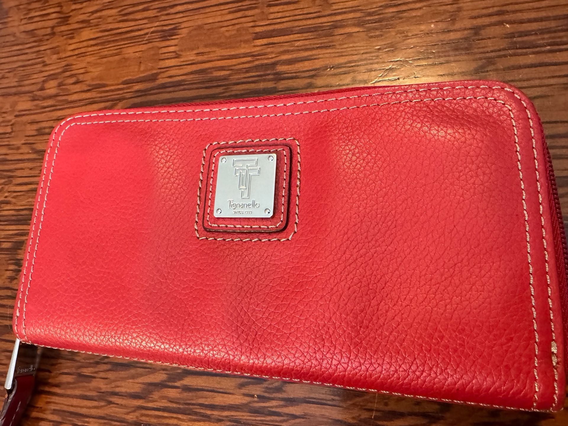 Tignanello Red Leather Zip Around Wallet 4