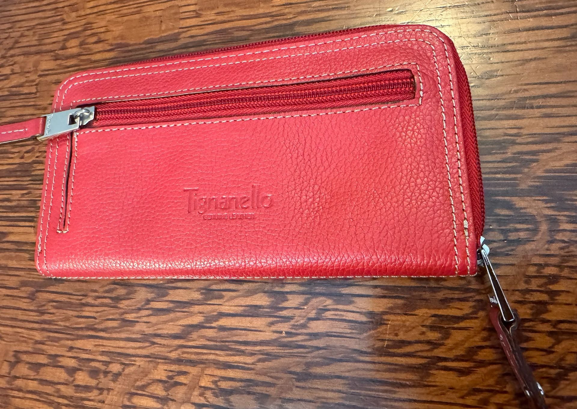 Tignanello Red Leather Zip Around Wallet 5