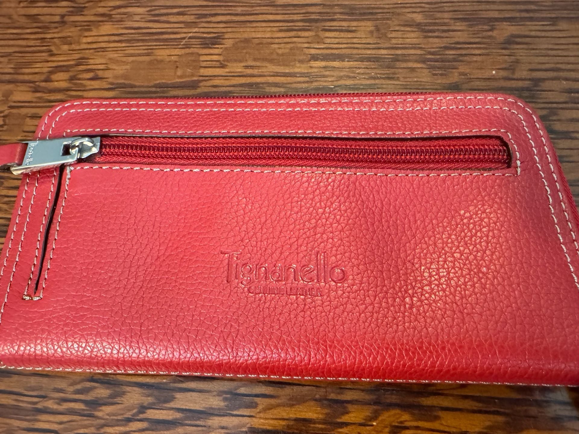 Tignanello Red Leather Zip Around Wallet 6