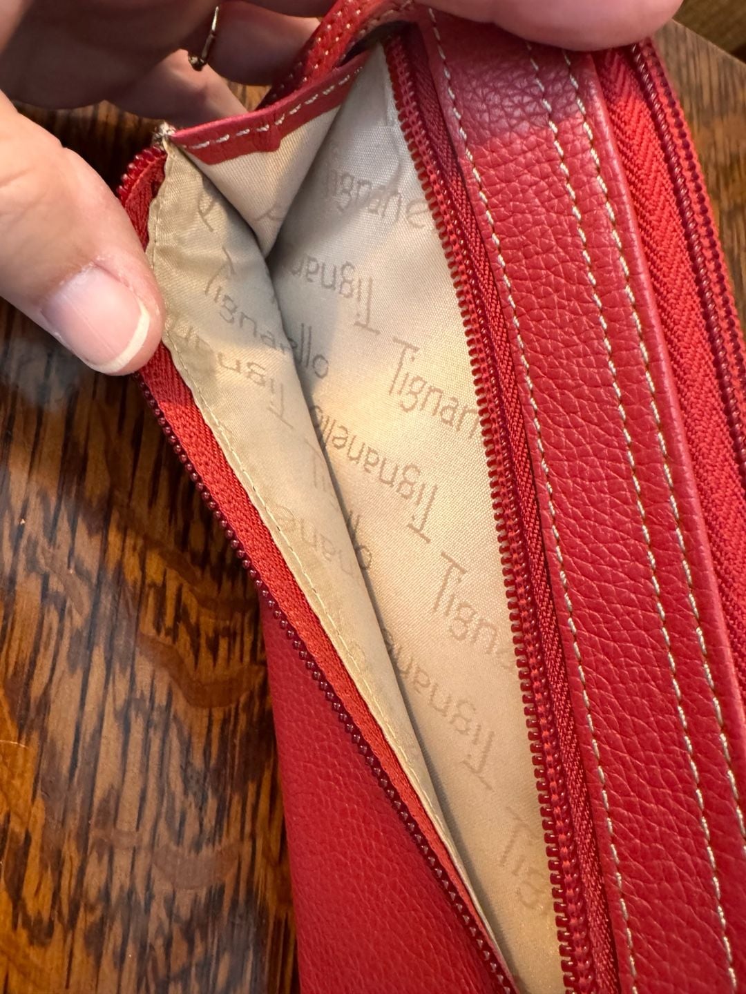 Tignanello Red Leather Zip Around Wallet 7