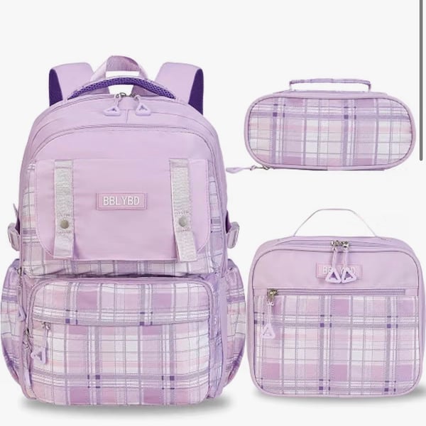 Bblybd 17" School Backpack Set Size 17 Inch Purple Plaid