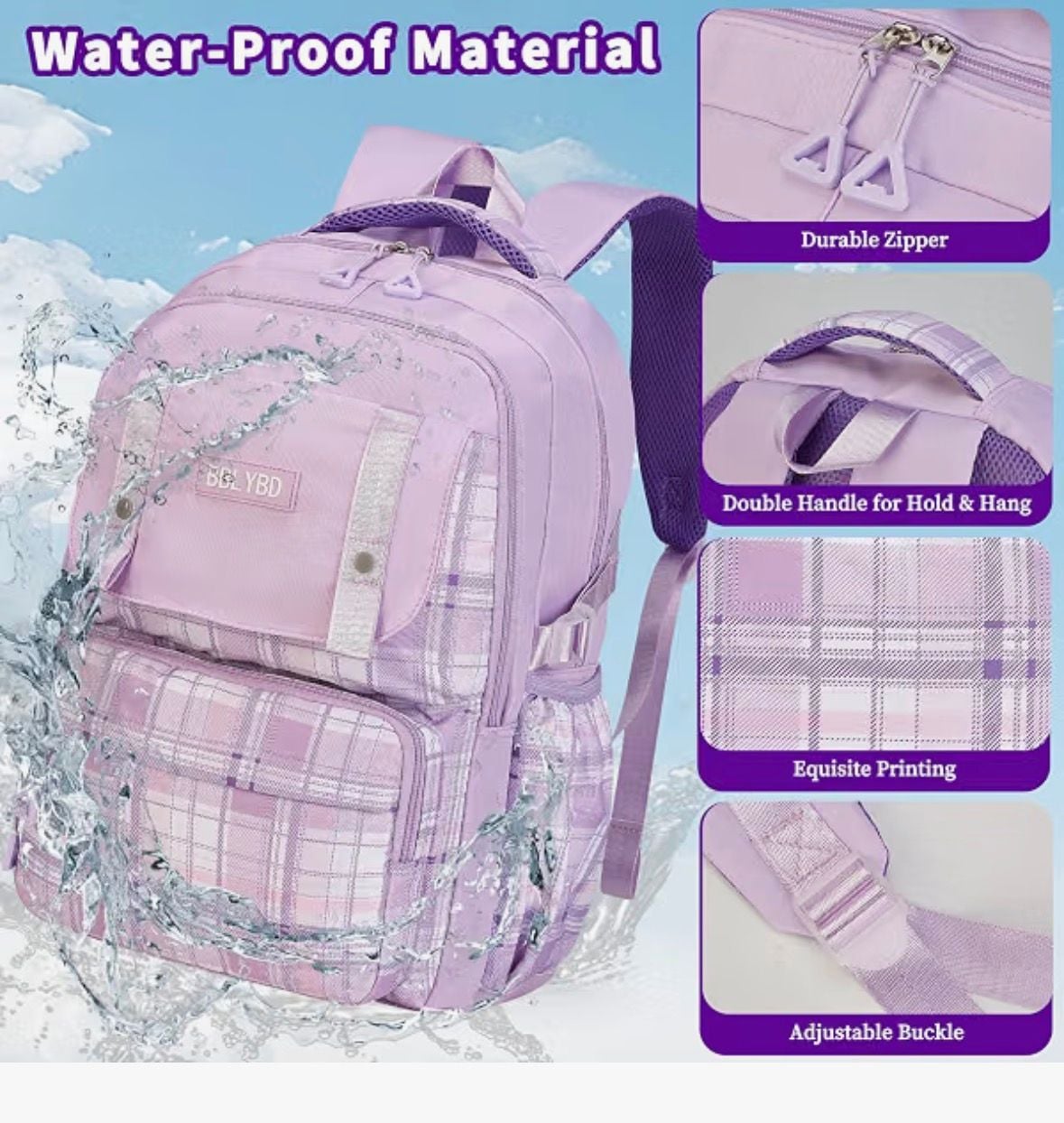 Bblybd 17" School Backpack Set Size 17 Inch Purple Plaid 7