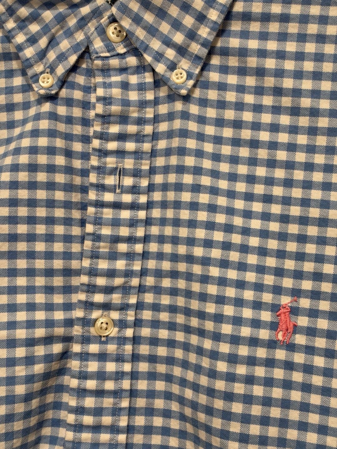 Ralph Lauren Custom Fit Oxford Shirt XL TG Blue White Gingham Plaid Button Down 3