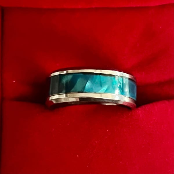 Tungsten Carbide Blue Olive Shell Tungste Ring Comfort Fit Size 7