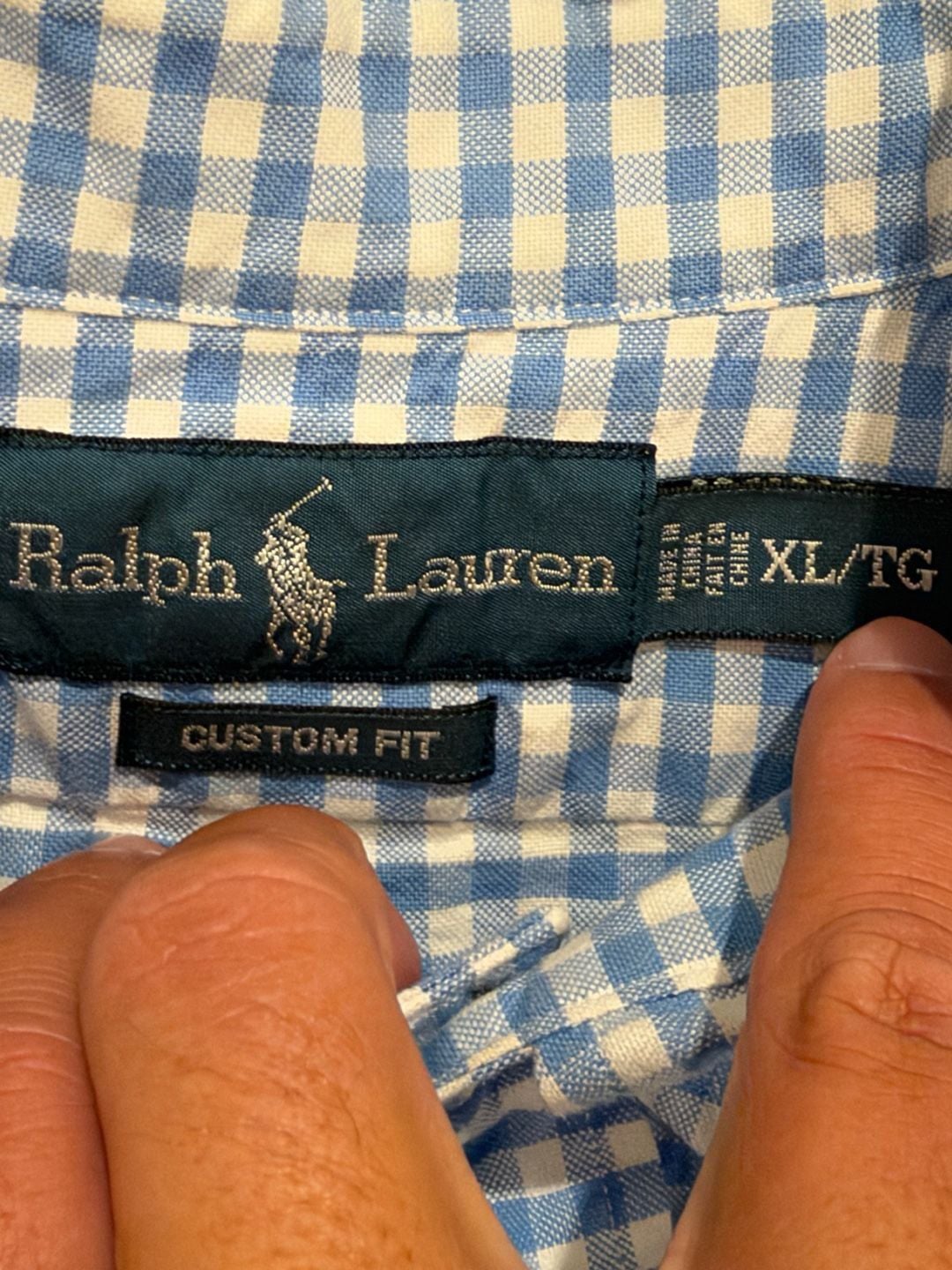 Ralph Lauren Custom Fit Oxford Shirt XL TG Blue White Gingham Plaid Button Down 4