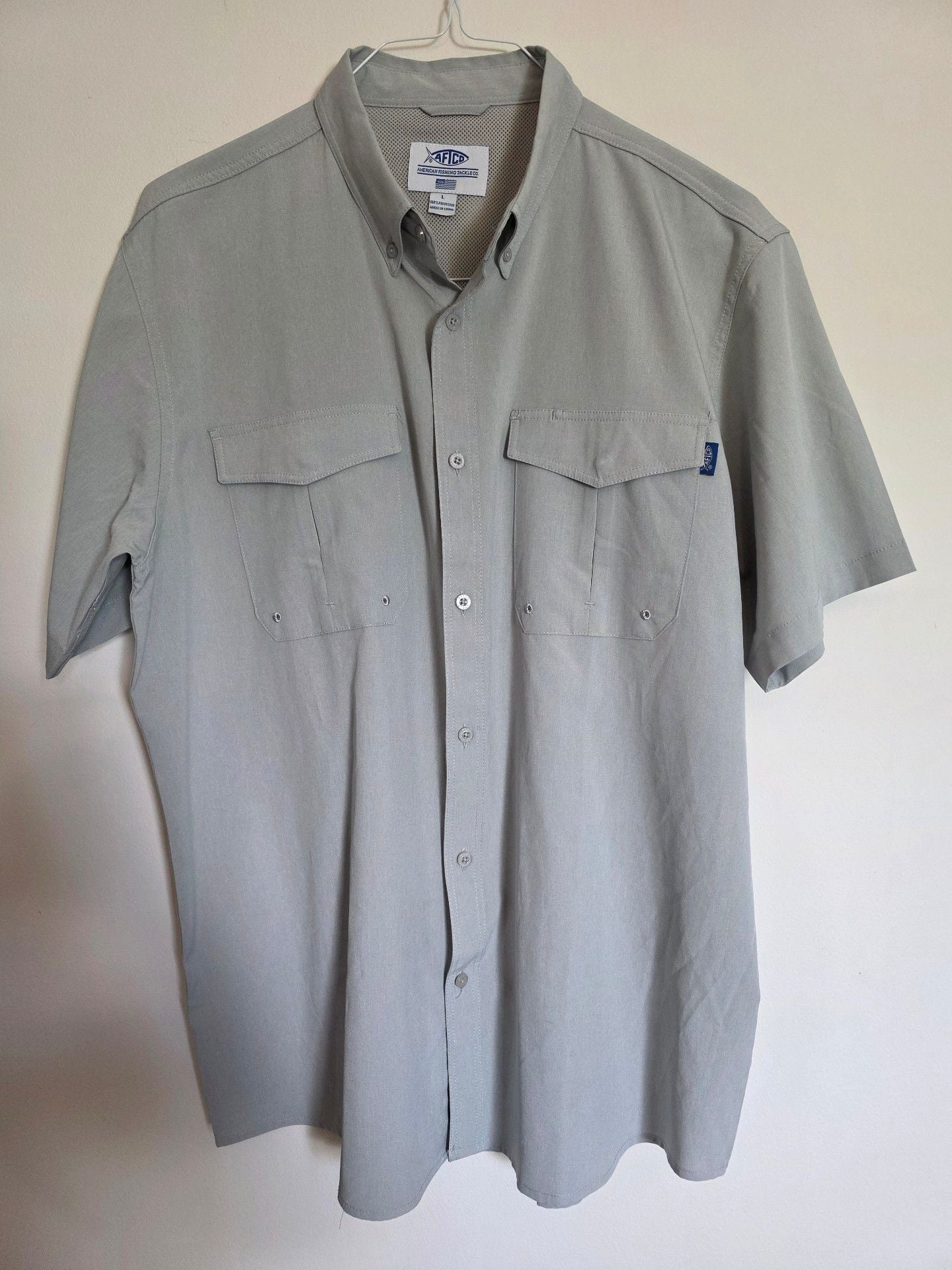 AFTCO Short Sleeve Fishing Shirt Size L Gray Button Down 2