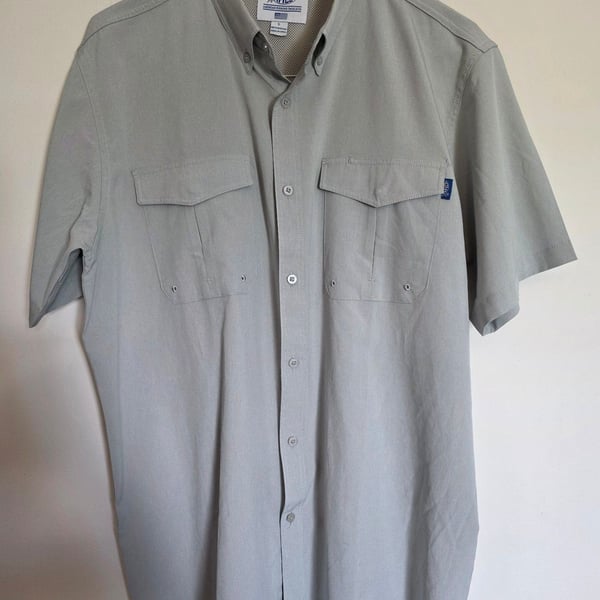 AFTCO Short Sleeve Fishing Shirt Size L Gray Button Down