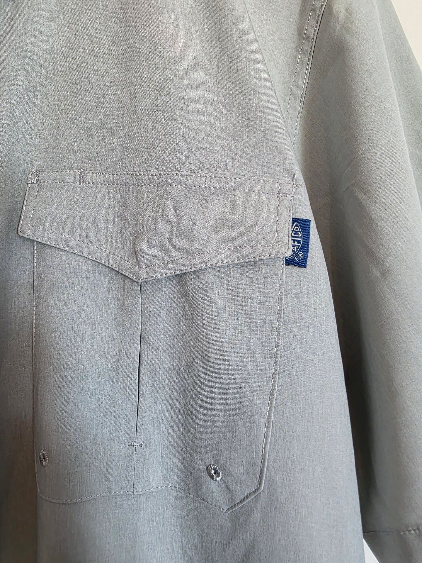 AFTCO Short Sleeve Fishing Shirt Size L Gray Button Down 3