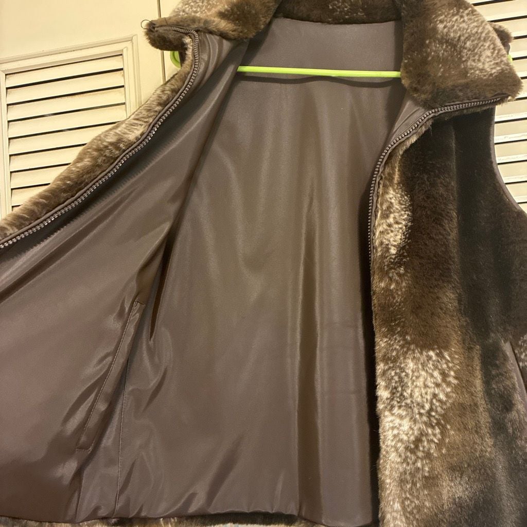 Giacca a Gallery Company Faux Fur Reversible Vest Size M Brown 5
