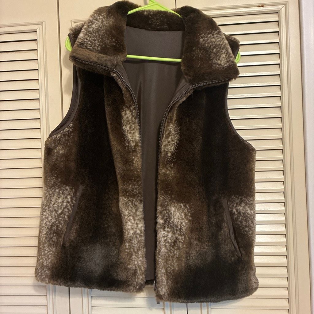 Giacca a Gallery Company Faux Fur Reversible Vest Size M Brown 2