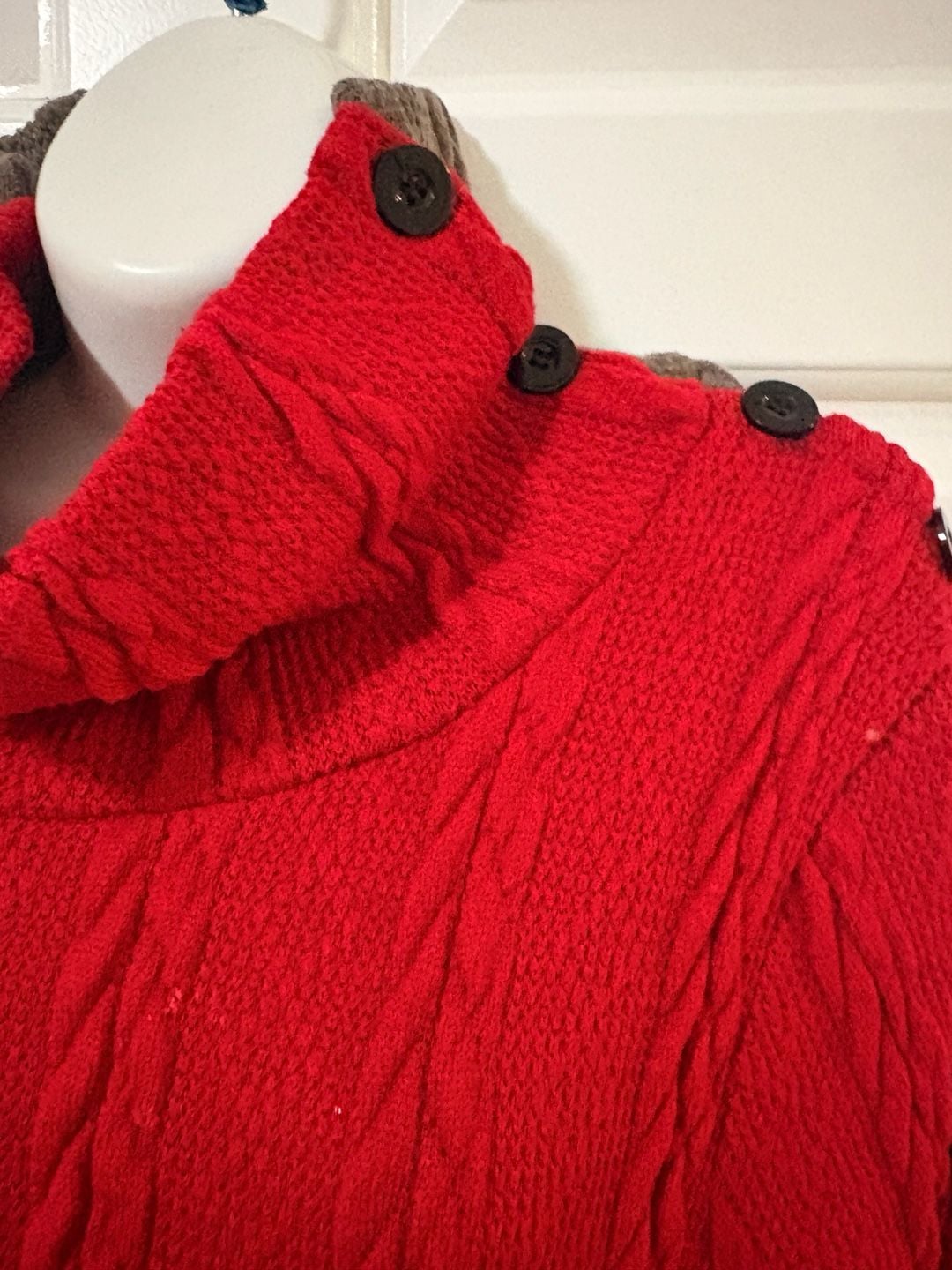 Reborn Cable Knit Turtleneck Sweater Dress Size M Red Grey Button Sleeve 5