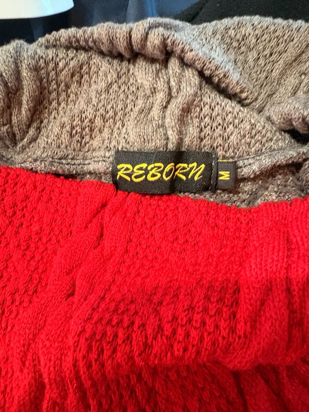 Reborn Cable Knit Turtleneck Sweater Dress Size M Red Grey Button Sleeve 7