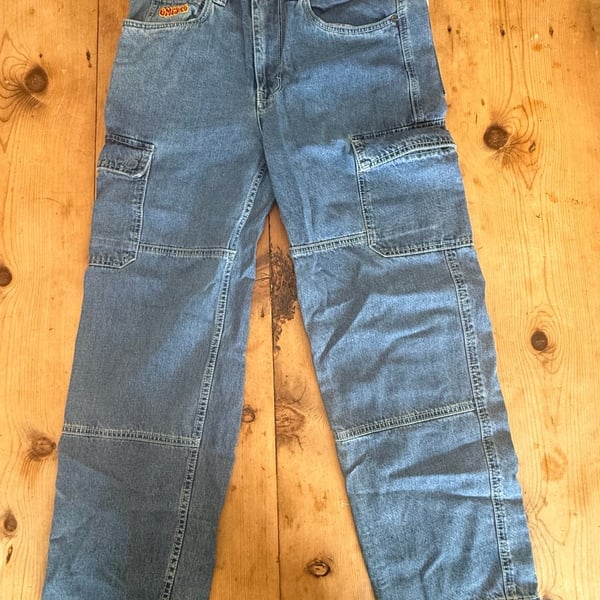 Empyre Blue Denim Y2K Baggy Skater Cargo Jeans - Size 32