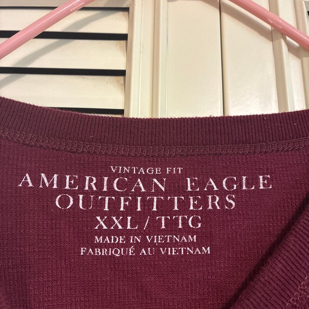 American Eagle Outfitters Long Sleeve Waffle Knit Shirt Size XXL Burgundy 3
