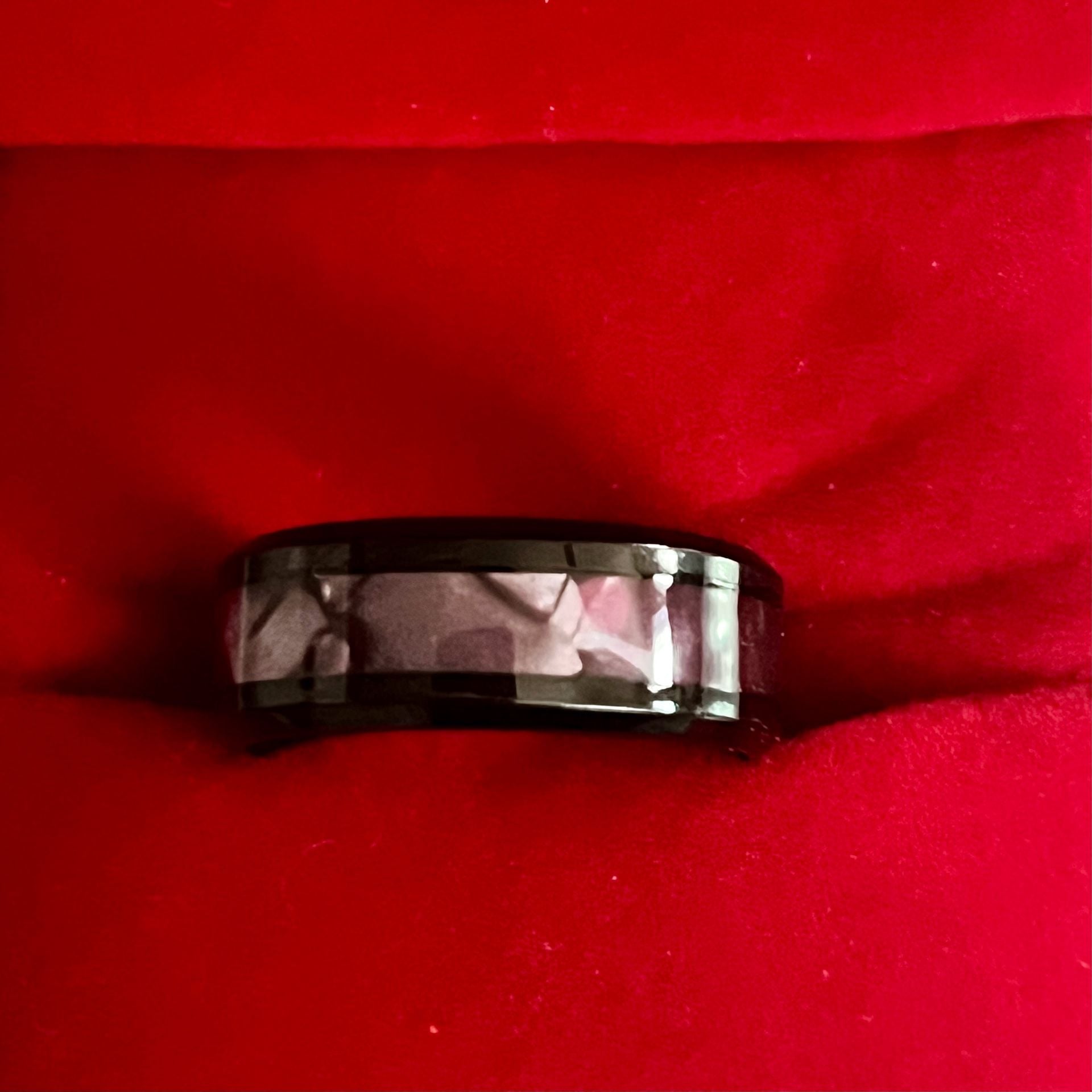 Black Tungsten Carbide Faceted Pink Art Deco 6mm Band Size 9 2