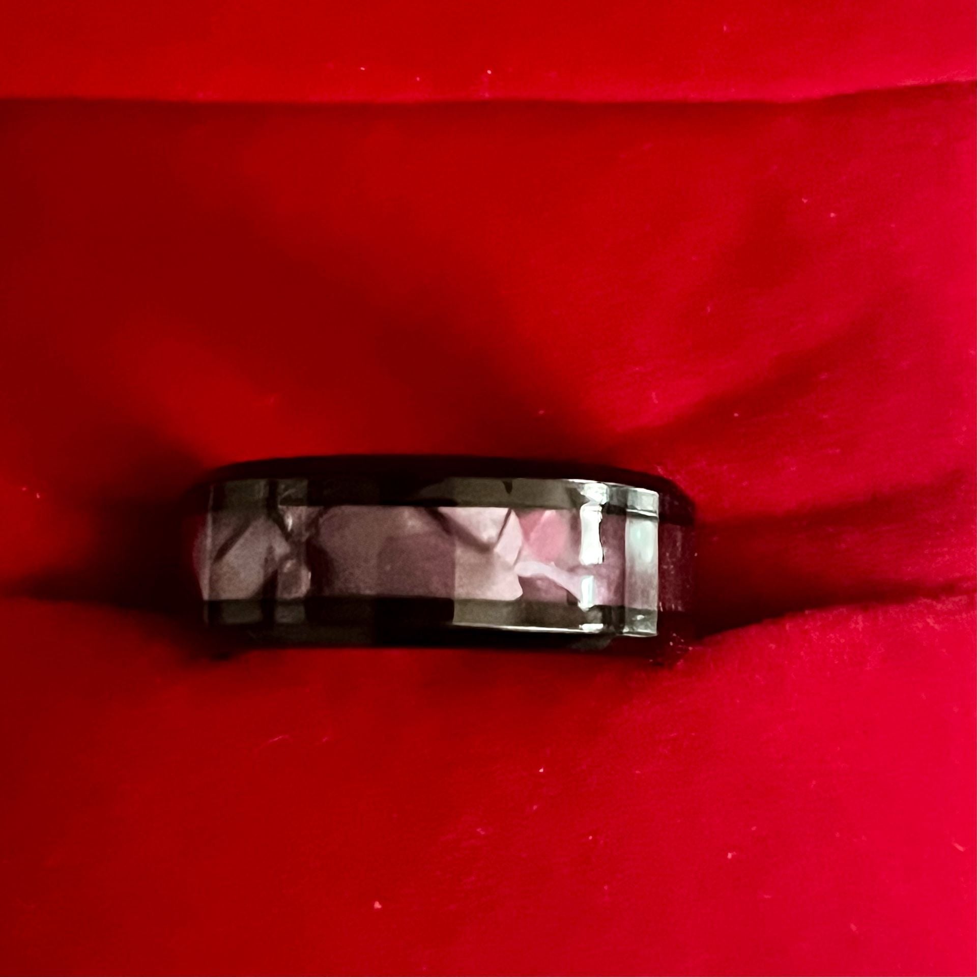 Black Tungsten Carbide Faceted Pink Art Deco 6mm Band Size 9 3