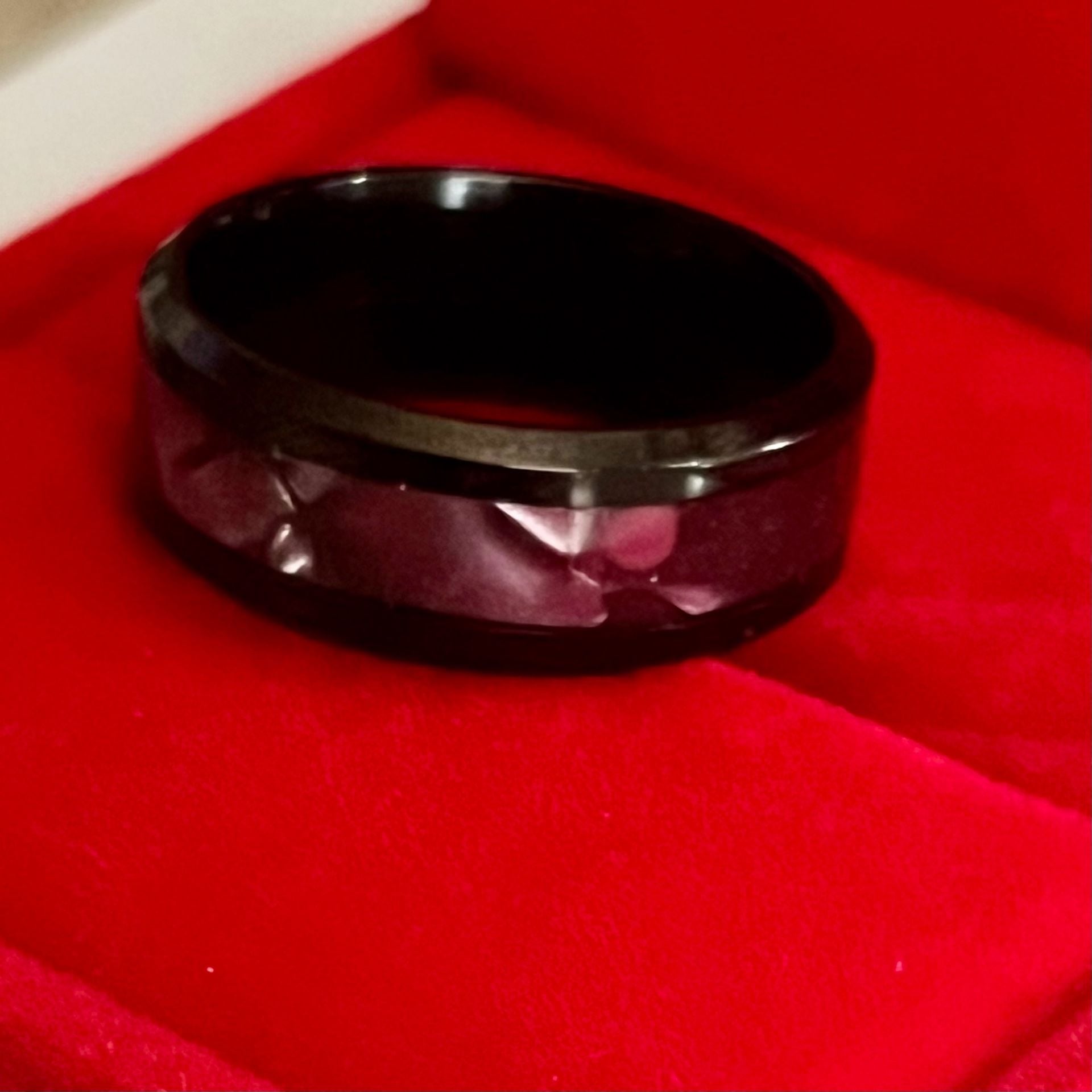 Black Tungsten Carbide Faceted Pink Art Deco 6mm Band Size 9 4