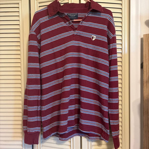 American Eagle Outfitters Striped Rugby Shirt Size M Burgundy Long Sleeve
