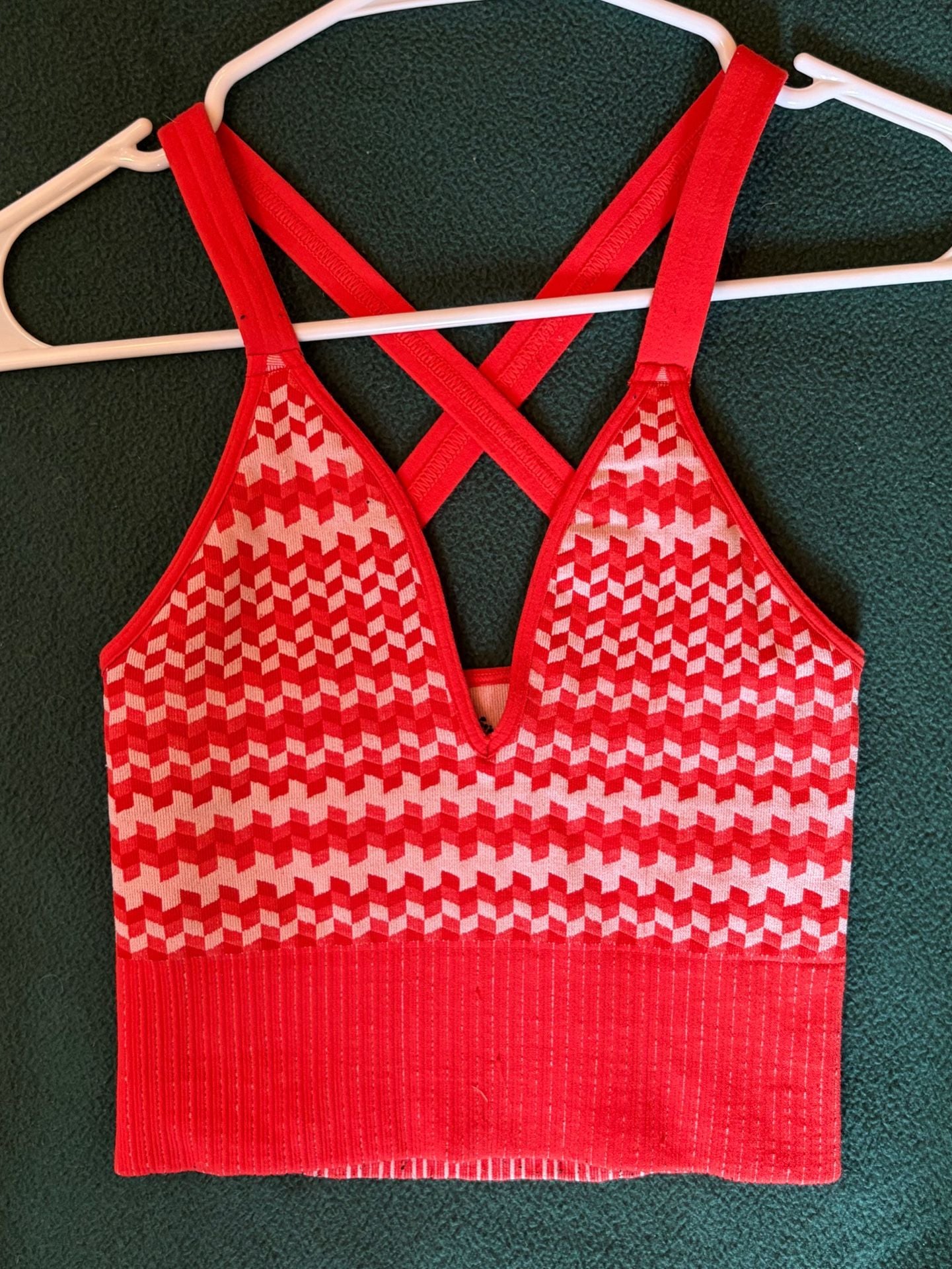 Free People Movement Crop Tank Size XS/S Red White Patterned Activewear 2